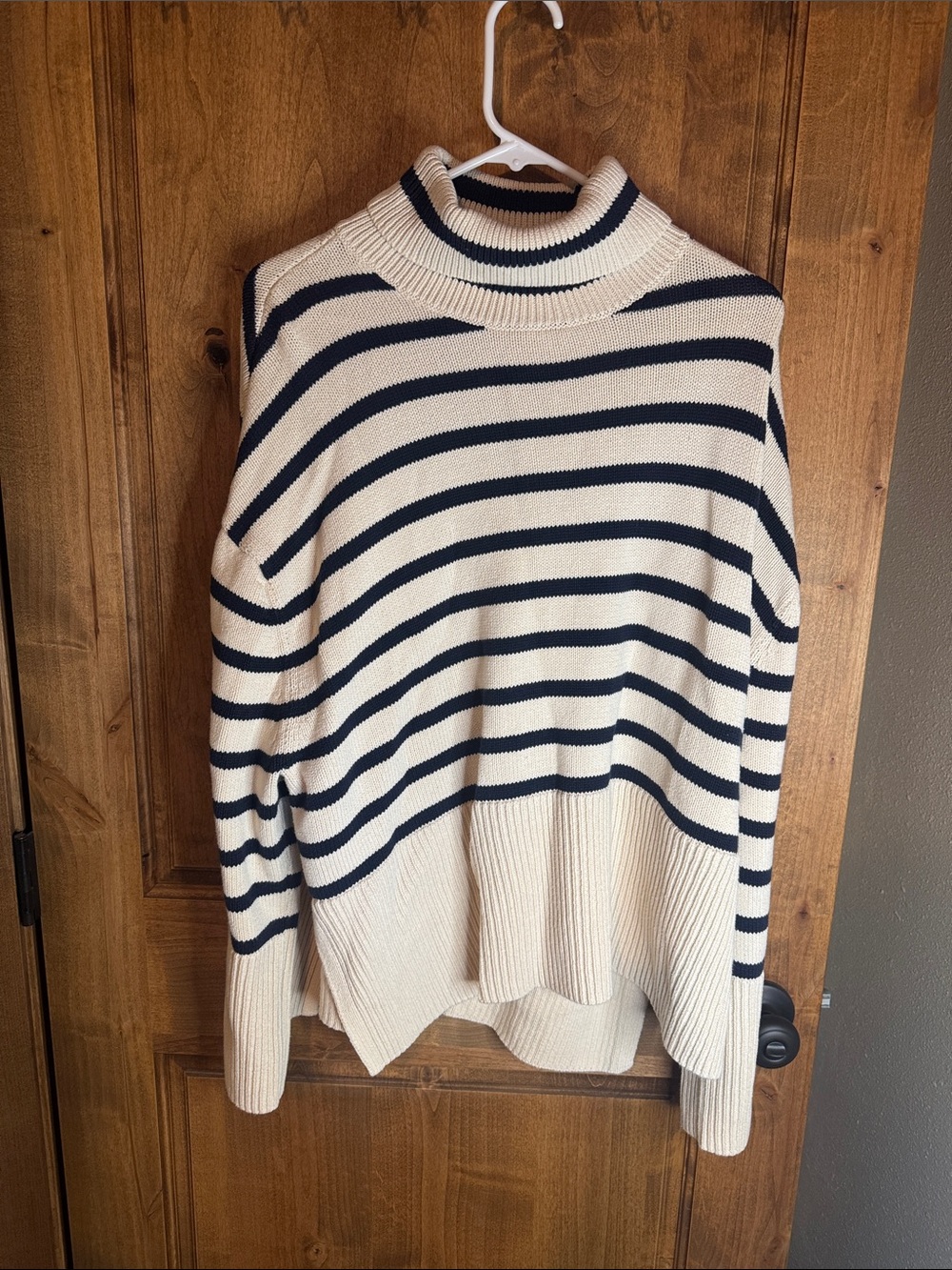 GAP Striped Mock Neck Sweater - Cream and Navy